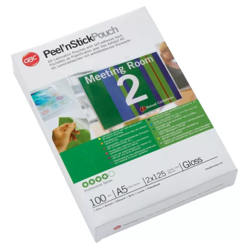 GBC Peel n Stick Meleglamináló fólia, öntapadó, 125 mikron, A5, 100db