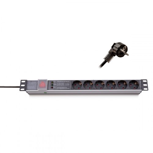 KELINE 620P06 19 1U 6x250V Schuko aljzat túlfeszültségvédelemmel 2,3m elosztósor