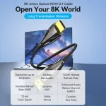Vention HDMI/M -> HDMI/M HD, (8K, optikai kábel, fekete, 1080P@160Hz /2K@144Hz /4K@120Hz / 8K@60Hz, Átviteli sebesség: 48Gbps), 15m, kábel