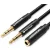 Vention 2*3.5mm jack/M -> 3.5mm jack/F, (ABS, audio, fekete), 0,3m, kábel
