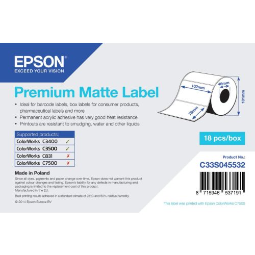 Epson prémium matt inkjet 102mm x 76mm 440 címke/tekercs