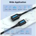 Vention USB-A 2.0/M -> USB-A 2.0/F  (hosszabbító, PVC fekete), 0,5m, kábel