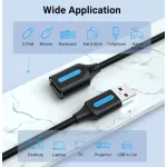 Vention USB-A 2.0/M -> USB-A 2.0/F, (hosszabbító, PVC fekete), 1m,  kábel
