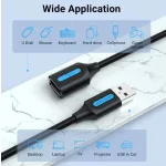 Vention USB-A 2.0/M -> USB-A 2.0/F  (hosszabbító, PVC fekete) , 1,5m, kábel