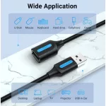 Vention USB-A 2.0/M -> USB-A 2.0/F (hosszabbító, PVC fekete), 2m, kábel