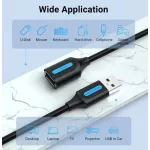Vention USB-A 2.0/M -> USB-A 2.0/F  (hosszabbító, PVC fekete), 3m, kábel