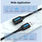 Vention USB-A 2.0/M -> USB-A 2.0/F (hosszabbító, PVC fekete), 5m, kábel