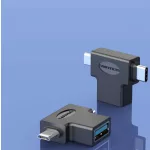 Vention USB 3.0 -> micro USB + USB-C , (fekete, hármas elosztó), adapter