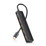 Vention USB-C -> USB-A 3.2*4 , 0,15m (táppal, 4-Portos, fekete), hub