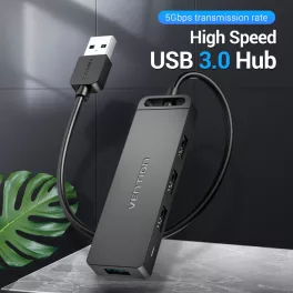 Vention USB 3.0 (4-Portos, táppal, fekete), 1m, hub