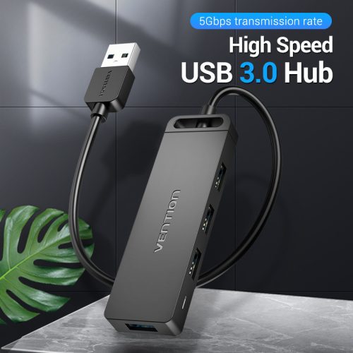 Vention USB 3.0 (4-Portos, táppal, fekete), 1m, hub