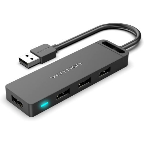 Vention USB 2.0  (táppal, 4-Portos, fekete), 0,15m, Hub