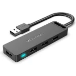 Vention USB 2.0  (táppal, 4-Portos, fekete), 0,5m, Hub