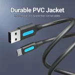 Vention USB-A 2.0/M ->  Micro B/M, 0,25m, (3A, fekete), kábel