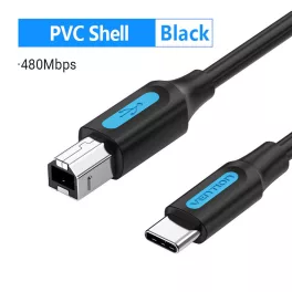   Vention USB-C 2.0 -> USB-B 2.0 (2 Amper, fekete, nyomtatókábel , printerkábel ), 2m, kábel