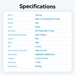 Vention USB-C -> DisplayPort, (4K,fekete),2m, kábel