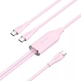   Vention USB-C 2.0/M -> 2*USB-C/M,  (5A,szilikon,pink), 1,5m, kábel