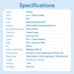 Vention USB-A 2.0/M -> USB-C/Lightning/Micro USB-B, 1,5m,(blue,6A,3in1), kábel