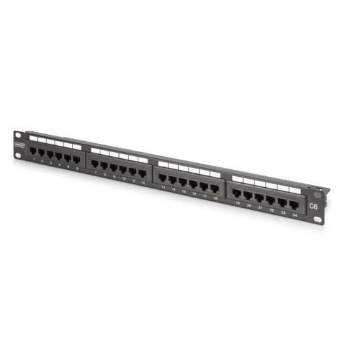 DIGITUS DN-91624U-CR 19 1U 24port Cat.6 kompakt fekete árnyékolatlan patch panel
