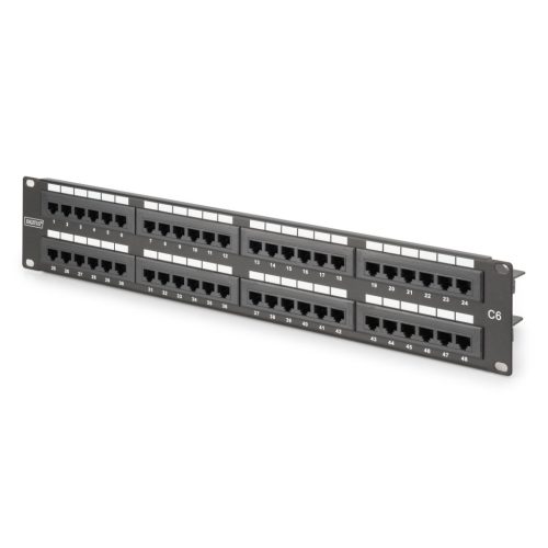 DIGITUS DN-91648U 19 2U 48port Cat.6 kompakt fekete árnyékolatlan patch panel