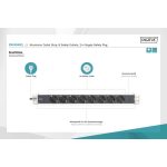 DIGITUS DN-95401 19 1U PDU 8xCEE 7/3 schuko aljzat CEE7/7 csatlakozó 2m elosztósor