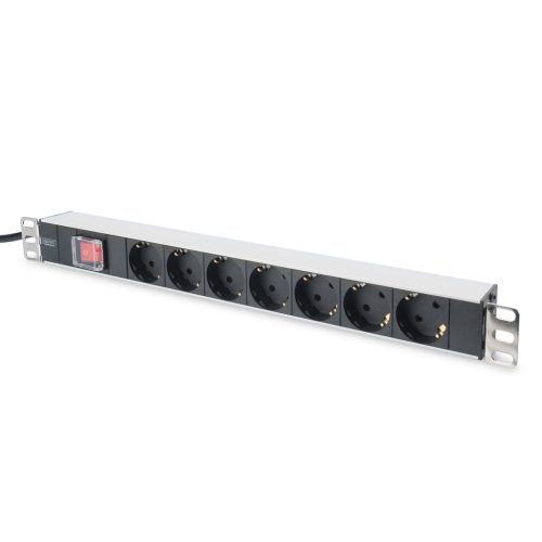 DIGITUS DN-95402 19 1U rack alumínium 7xSchuko dugaljas kapcsolós hálózati elosztó