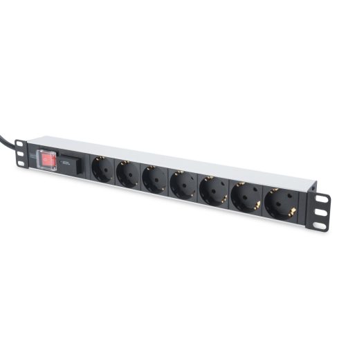 DIGITUS DN-95407 19 1U PDU 7xCEE 7/3 schuko aljzat CEE7/7 csatlakozó 2m túlfeszültségvédett elosztósor