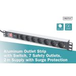 DIGITUS DN-95407 19 1U PDU 7xCEE 7/3 schuko aljzat CEE7/7 csatlakozó 2m túlfeszültségvédett elosztósor