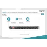 DIGITUS DN-95407 19 1U PDU 7xCEE 7/3 schuko aljzat CEE7/7 csatlakozó 2m túlfeszültségvédett elosztósor