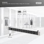 DIGITUS DN-95429 19"" 1U PDU 230V 10A 9xIEC C13 aljzat IEC C14 csatlakozó 2m elosztósor