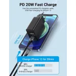 Vention USB-A+C (2port, 18W/20W,fekete), töltő