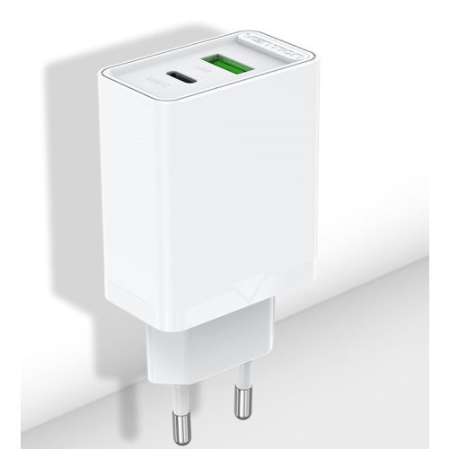 Vention USB-A+C (2port, 18W/20W,fehér), töltő