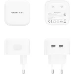 Vention USB-C+C (2port,35W/35W,fehér), töltő