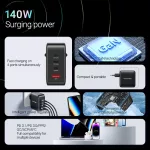 Vention 4-port USB-C+C+C+A (140W/140W/30W/18W 4-portos, GaN, fekete),1,5m, töltő