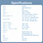 Vention USB-C+C+A (65W/65W/60W, 3-portos GaN, fehér), töltő