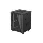 Lanberg FF01-6615-12B 19 15U SZÉL:600mm MÉLY:600mm MAG:848mm lapraszerelt üvegajtós fekete álló rack szekrény