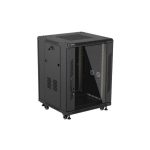 Lanberg FF01-6615-12B 19 15U SZÉL:600mm MÉLY:600mm MAG:848mm lapraszerelt üvegajtós fekete álló rack szekrény