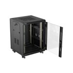 Lanberg FF01-6615-12B 19 15U SZÉL:600mm MÉLY:600mm MAG:848mm lapraszerelt üvegajtós fekete álló rack szekrény