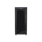 Lanberg FF01-6627-12BL 19 27U SZÉL:600mm MÉLY:600mm MAG:1431mm lapraszerelt LCD üvegajtós fekete álló rack szekrény