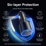 Vention USB-A+C*2 (3port,100/75/36W, fekete,szivargyújtós), töltő