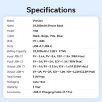 Vention FKBB0-C 20000mah, (fekete ,22,5W), powerbank
