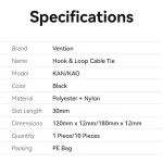 Vention Tépőzáras, 12*12mm, (10db) , kábelkötöző
