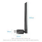 Vention AC650 USB Wifi adapter Dual Band + Antenna (fekete), adapter