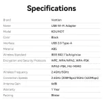 Vention AC650 USB Wifi adapter Dual Band + Antenna (fekete), adapter