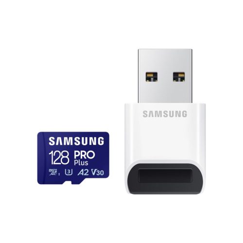 SAMSUNG SD kártya, 128GB, PRO PLUS, olvasó, Blue Wave