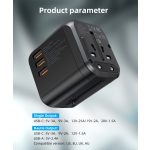 Choetech USB-C+A*3 (4port,30W, fekete, travel, US,UK,EU,AU), töltő