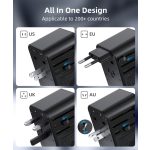 Choetech USB-C*2+A (65W, fekete, travel, US,UK,EU,AU), töltő