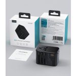 Choetech USB-C*2+A (65W, fekete, travel, US,UK,EU,AU), töltő