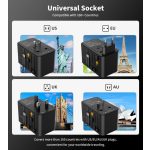 Choetech USB-C*2+USB-A*2 (70W,fekete,travel,USB-C kábellel, US,UK,EU,AU), töltő