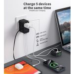 Choetech USB-C*2+USB-A*2 (70W,fekete,travel,USB-C kábellel, US,UK,EU,AU), töltő